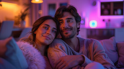 Fototapeta premium Couple Relaxing at Home in Evening