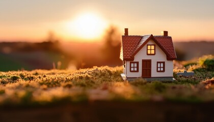 Sunset Glow on a Miniature House: Capturing Cozy Moments
