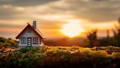 Sunset Glow on a Miniature House: Capturing Cozy Moments