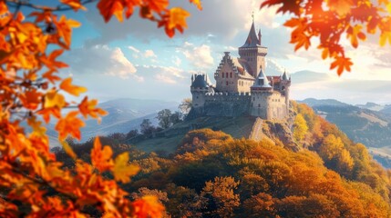Naklejka premium Autumnal Castle on a Hill.