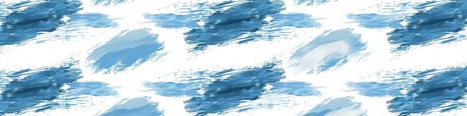 A pattern with bold, impressionistic brush strokes in sky blue and white, arranged in a seamless design suitable for elegant textiles