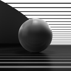 Abstract ball on led stripes background. 3d rendering.