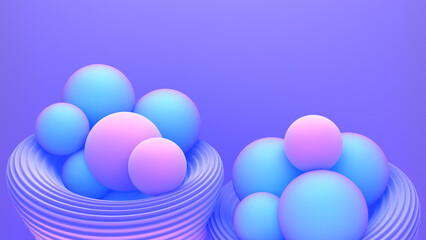 Abstract futuristic vibrant balls in textured baskets. 3d rendering.