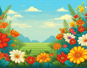 Fototapeta premium Bright Summer Floral Art Illustration Flowers Background with Copy Space for Advertising Text