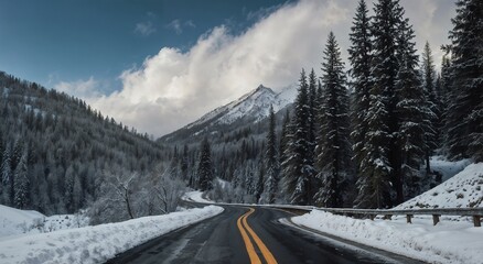 Experience a picturesque, scenic winter drive through the stunning, snowy mountain ranges