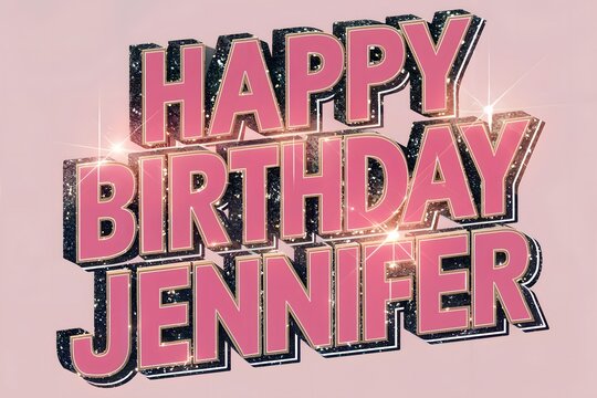 Glittery Pink and Black 3D Happy Birthday Jennifer Greeting with Sparkling Effects