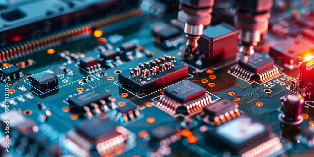 Poster Electronics factory testing and packaging consumer electronics