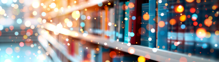 Information knowledge vibrant details selective focus theme whimsical Multilayer library shelves