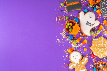 Bright colorful Halloween cookies and sweet background