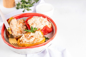 Colorful red, yellow, green Stuffed bell peppers