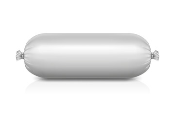 Vector 3d Realistic Blank Polyethylene Sausage Packaging. Design Template for Mockup, Closeup, Isolated, Front View
