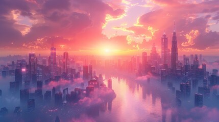 Colorful pastel animation of futuristic city.