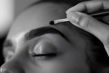 Obraz premium A detailed shot of a woman's eyebrow being shaped with a precision tweezer, focusing on the fine hairs and the clean lines of the eyebrow