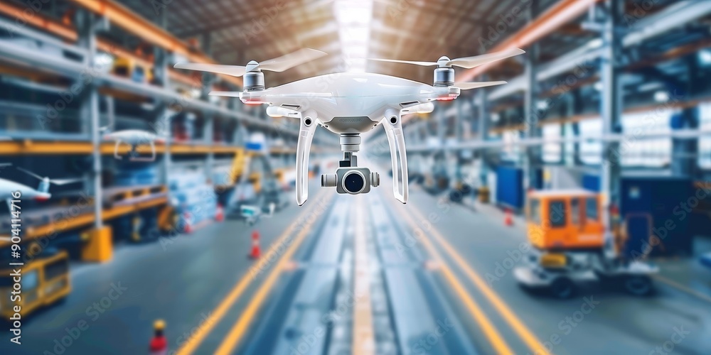 Poster autonomous drones inspecting factory premises for safety and efficiency