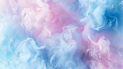 Fototapeta premium A serene background with soft blue and pink smoke wisps intertwined with light, airy steam, providing a calm and tranquil atmosphere.