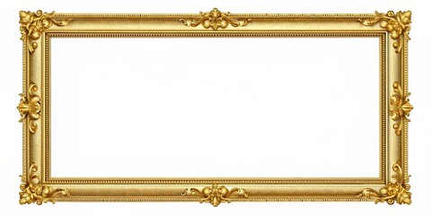 Gold border frame on a white background, luxury, elegant, vintage, decorative, invitation, design, shiny, metallic, ornate