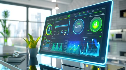 A high-tech energy management hub showing real-time data from smart meters and renewable energy sources, optimizing household energy usage.