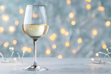 Elegant Glass of Sparkling White Wine with Bokeh Background