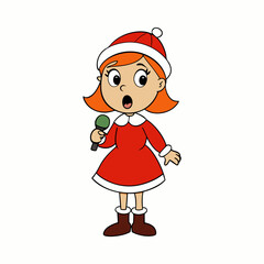 cartoon little girl singing in christmas vector illustration
