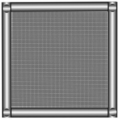 Quadrangular metal gray frame on a black mesh background