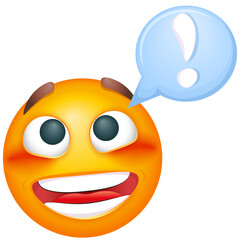 Smiling emoji get an idea. Happy emoticon thinking on white background. Cute emoticon