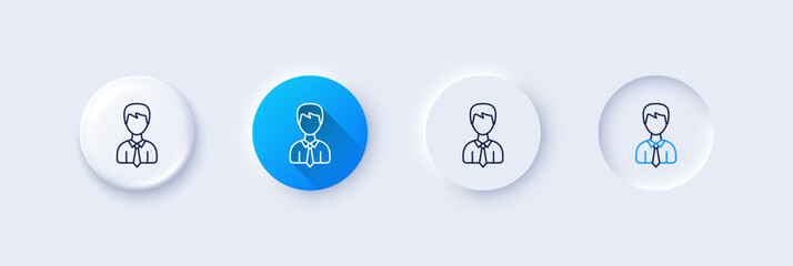 Male User line icon. Neumorphic, Blue gradient, 3d pin buttons. Profile Avatar sign. Businessman Person silhouette symbol. Line icons. Neumorphic buttons with outline signs. Vector