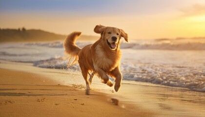 海辺を走るゴールデン・レトリバー