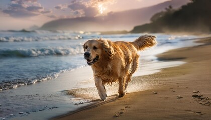 海辺を走るゴールデン・レトリバー