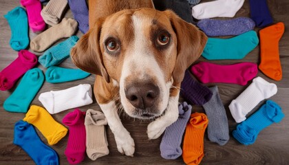 飼い主の靴下を収集する犬