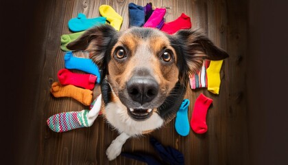 飼い主の靴下を収集する犬