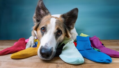 飼い主の靴下を収集する犬