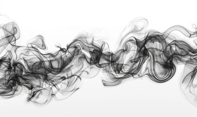 Fototapeta premium Abstract Black and Gray Smoke Swirls Isolated on White Background with Soft Clouds. Creative Pattern for Advertising and Marketing. Ethereal Vapor Design with Ample Copyspace. AI-Generated High-Resolu