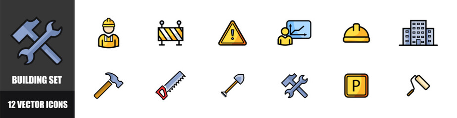 Building set icons. Tools icons. Flat style. Vector icons.