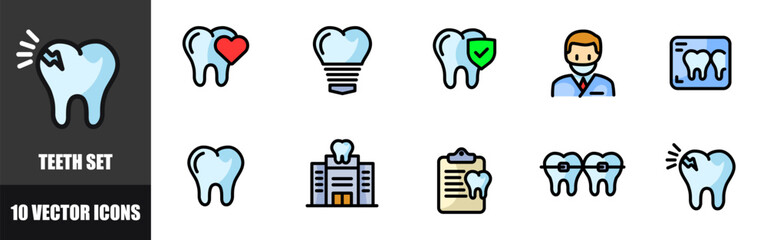 Teeth set icons. Medicine icons. Flat style. Vector icons.