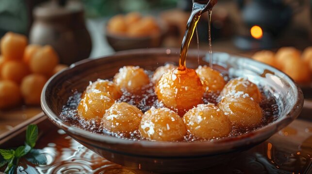 Zalabia - Deep-fried sweet dough balls soaked in syrup, a popular dessert in Bahrain