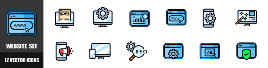 Website set icons. Browser icons. Flat style. Vector icons.