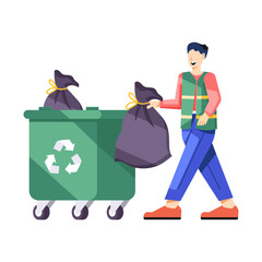 A man throwing garbage in dustbin, flat illustration 

