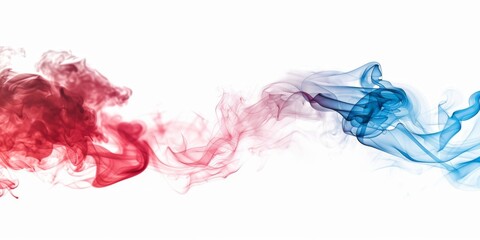 Fototapeta premium Abstract Blue and Red Smoke Swirls Isolated on White Background with Soft Clouds. Dynamic Contrast for Advertising and Marketing Concepts. Creative Irregular Shapes with Ample Copyspace. AI-Generated