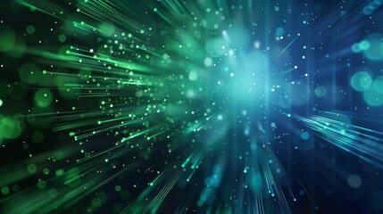 Naklejka premium A visually stunning abstract background with green and blue light streaks and particles, resembling a cosmic explosion