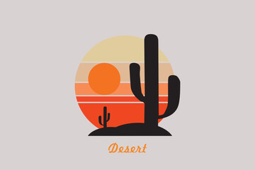 Desert abstract logo, striped desert abstract logo with retro theme, 80s style sunset, tourism, summer. © Kholil