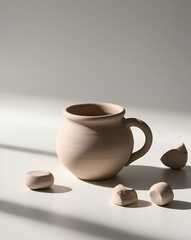 photo of a cute clay mug. studio lighting. photo preview of the pottery master class
