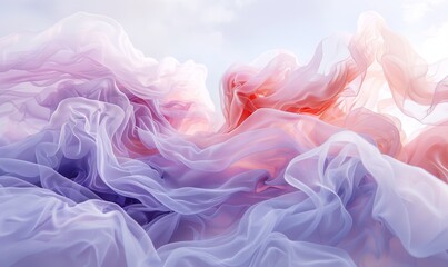 Fototapeta premium Soft, pastel threads arranged in a dreamy, cloud-like abstract form, evoking a sense of tranquility and lightness