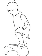 One continuous single drawing line art flat doodle kid, girl, little, child, stool, baby, toddler, person, cute, white. Isolated image hand draw contour on a white background
