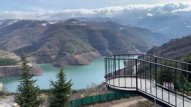 Yuvacık, Başiskele Kocaeli, Turkey. 04 February 2023. Aerial view of Yuvacık Dam Lake. (Turkish: Yuvacık Baraj G&ouml;l&uuml;)
