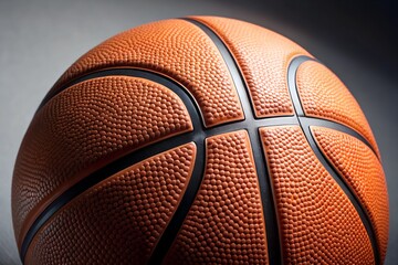 Textured basketball close-up, isolated on plain background