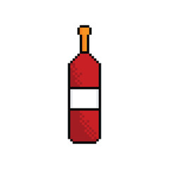pixel art  bottle of  wine and glass vector game 8 bit icon vector game logo