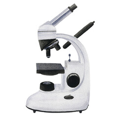 Watercolor microscope. Hand drawn illustration isolated on white background for design, logos, cards, business, medical articles, textbooks, packaging