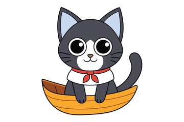 Cat on Boat Vector Illustration.