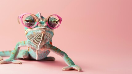 Chameleon Wearing Pink Glasses