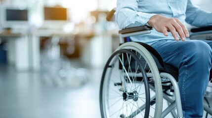 Obraz premium Wheelchairusing employee using office technology, accessible work tools, modern workplace solutions